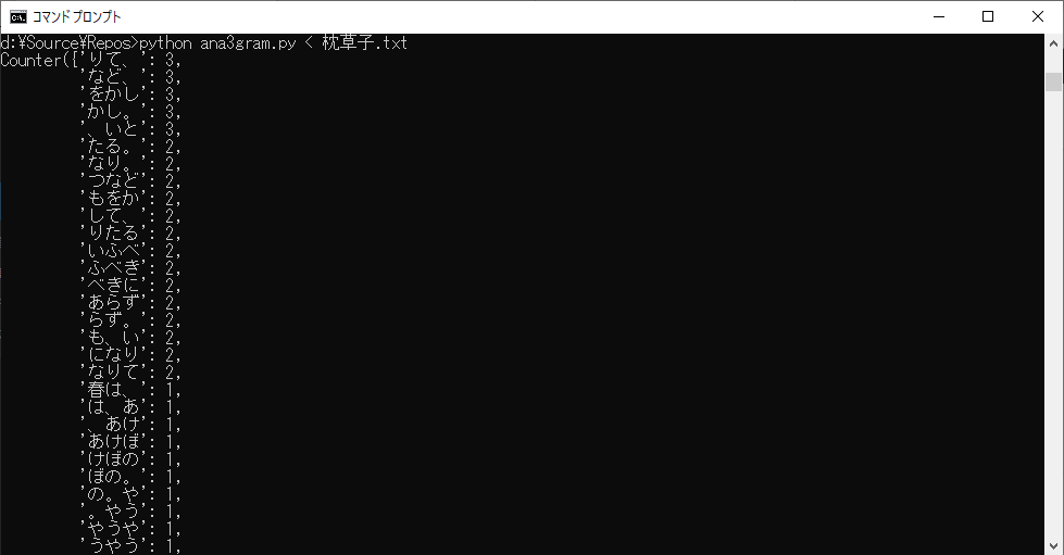 [Python]n-gramの実行結果